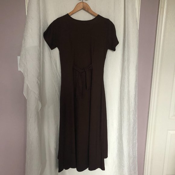 Vintage 70s Brown Ribbed Button Down Midi Dress with Decorative Ribbed Buttons - Picture 7 of 11